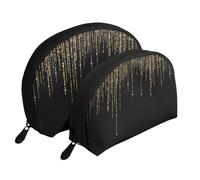 Frangia glitter scintillante oro nero, Borsa per trucco a conchiglia Portamonete da donna Borsa da toilette piccola Borsa per cosmetici 2 pezzi