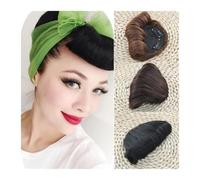 Frangia retrò riccia corta sintetica per le donne, estensione della frangia retrò a clip, frangia sintetica capelli estensioni (Dark Brown)