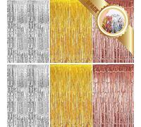 Frangia Tende Festa, 6 Pezzi Tenda Scintillante 1m x 2m Tende in Lamina Metallica Tende Party Metalliche Tinsel per Compleanno Halloween Decorazioni Photo Booth Decorazioni (Oro Argento Oro rosa)