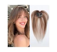 Frangia Topper in veri capelli umani con frangia for donne, 3D Wispy Air for la perdita dei, 10 pollici Acconciatura(Light Brown)