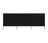 Frangivento a 3 Pannelli, 400x160 cm Nero, Tessuto Non Tessuto con Picchetti Legno, Separé da Esterno per Giardino Balcone Terrazza, Paravento Pieghevole