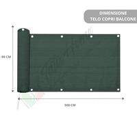 Frangivista telo occhiellato ombreggiante copertura balcone ringhiera 90x500 cm