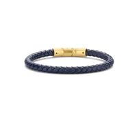 Frank 1967 7FB-0620 Leren Rond Bracciale forato - 21 cm - 1 cm - 1 cm - spessore 6 mm - Staal Slot - Donker Blauw - Goudkleurig, 21, Lega di acciaio, Nessuna pietra preziosa