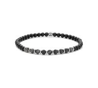 Frank 1967 7FB-0686 Kralen Bracciale 4 mm - Agaat - Mat Hematiet - Staal - Rekbaar - 19 cm - Zwart - Grijs, 18.5, Lega di acciaio, Nessuna pietra preziosa