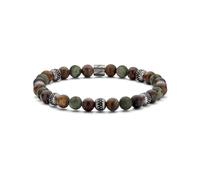 Frank 1967 7FB-0737 Kralen - Bracciale da uomo in bronzo opaco, 6 mm, opaco Moss Agaat - Staal Kralen - Rekbaar 19 cm - Groen/Atraciet/Bruin, 18.5, Lega di acciaio, Nessuna pietra preziosa