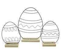 FRANK FLECHTWAREN Decorazione pasquale moderna, set da 3 pezzi, metallo, nero opaco, MDF, dimensioni: altezza 15 cm, 22 cm