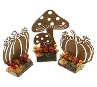 FRANK FLECHTWAREN Set di 3 decorazioni autunnali in metallo dal design ruggine alla moda, base in legno rustico, decorate con bacche e foglie in plastica, dimensioni: altezza 11 cm, 13 cm, 14 cm