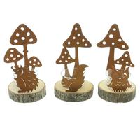 FRANK FLECHTWAREN Set di 3 portacandele autunnali, in metallo, vetro, base in legno, dimensioni: Ø 7 x 13 cm, senza lumini