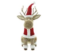 FRANK FLECHTWAREN Statuetta decorativa con cervo di Babbo Natale | paglia, plastica, poliestere, pelliccia sintetica