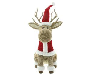 FRANK FLECHTWAREN Statuetta decorativa con cervo di Babbo Natale | paglia, plastica, poliestere, pelliccia sintetica