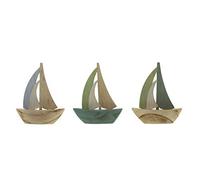 Frank Flectwaren, barca AHOI, statuetta decorativa per interni, decorazione marittima, barca a vela, AHOI, set da 3 pezzi, circa 10 x 12 cm
