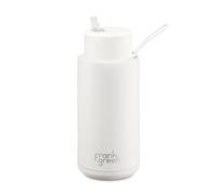 frank green Borraccia termica per bevande fredde o calde, 1 litro, in metallo, con coperchio con cannuccia, isolamento in ceramica, acciaio inox, tripla parete sottovuoto, colore: bianco nuvola frank
