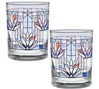 Frank Lloyd Wright DOF Double Old Fashioned Glass 14-Ounce (Gift Boxed Set of 2, Waterlilies)