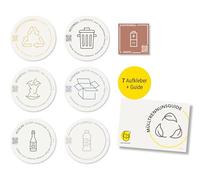 Frank Paperman® | 7 adesivi per la raccolta dei rifiuti, autoadesivi, resistenti alle intemperie, rotondi, 9,5 x 9,5 cm, per esterni, con codice QR e guida, pellicola adesiva con vernice UV