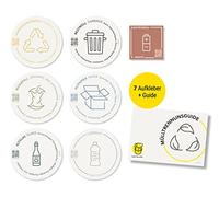 Frank Paperman 7 adesivi rotondi per raccolta differenziata dei rifiuti (Ø 9,5 cm) - sostenibili, autoadesivi, bilingue DE/EN, con guida per il riciclaggio del codice QR