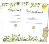 Frank Paperman® | Set di 3 certificati di patenone e lettere per padroni di battesimo | certificati per battesimo | regalo per patenonio | con lettera di battesimo (floreale moderno)