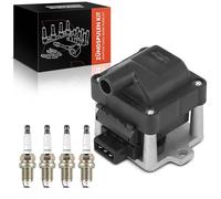 Frankberg bobina di accensione + 4 candele per benzina 6N0905104 | Compatibile con: T.r.a.n.s.p.o.r.t.e.r IV Box 70A 70H 70J 7DA 7DH, Polo Box/Hatchback 86CF, P.a.s.s.a.t Variant 35I 3A5