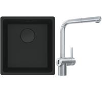 Franke Maris MRG 110-37 zlewozmywak 40x37 cm Fragranit + czarny mat z baterią kuchenną Atlas Neo Sensor stal szlachetna (1250697760, 1150625523)
