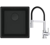 Franke Maris MRG 110-37 zlewozmywak 40x37 cm Fragranit + czarny mat z baterią kuchenną Lina chrom/czarny (1250697760, 1150626085)