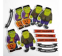 Frankenstein and Happy Halloween Die Cut Craft Decorazioni autoadesive per bambini e bambini (confezione da 6 personaggi e 6 striscioni)