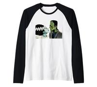 Frankenstein Monster & Bride Halloween Scena Bacio Romantico Maglia con Maniche Raglan