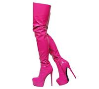Frankie Hsu Punk Piattaforma Stiletto Stivali Sopra Il Ginocchio, Giallo Vernice Coscia Alta Stile, Grandi Dimensioni Moda Goth Moderno Tacco Lungo Alto Scarpe Per Le Donne Uomini