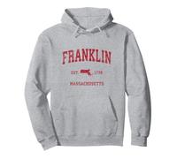 Franklin Massachusetts MA Vintage Sports Design Stampa Rossa Felpa con Cappuccio