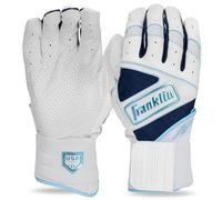 Franklin Sports USA Infinite Powerstrap Fastpitch + Softball - Guanti da battitore da donna, resistenti, con fascia completa, polso rinforzato, misura L, colore: Bianco + Blu Carolina + Navy