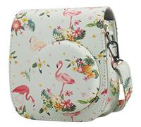 Frankmate Custodia protettiva compatibile con mini 12 11 9 8 fotocamera istantanea con tasca per accessori e cinturino regolabile, Fenicottero floreale, Borsa a