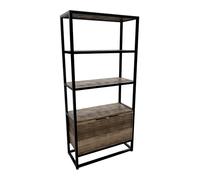 FRANKYSTAR Edo - Scaffale Libreria a Muro 76x162,5x33,5 cm in Stile Industriale 3 Ripiani con Mobiletto 2 Ante in Legno Bleach Struttura in Metallo Nero