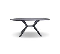FRANKYSTAR Marui - Tavolo da pranzo ovale in legno e metallo con piede centrale Ashi 180x100 cm - nero effetto legno