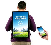 FRANREADER Schermo LED Pubblicitario Display Zaino 21.5", 600 Nit Ultra Luminoso, Batteria 30000mAh 6 Ore, IP65, Android 14, Split-Screen per Food Truck e Eventi Estivi