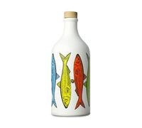 Frantoio Muraglia, Orcio in Ceramica Pop Art Sardine con Olio Extra Vergine d'Oliva 500ml, Essenza Fruttato Medio, Creato e Decorato a Mano dai Nostri Artigiani Pugliesi