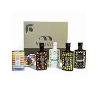 Frantoio Muraglia - Pacco Regalo Olio Evo Selection con Olio Extra Vergine di oliva - 7 Articoli - Essenza Fruttato Intenso, Medio, Aromatico - Creato e Decorato a mano dai nostri artigiani pugliesi