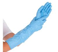 FRANZ MENSCH Hygostar - Guanti in nitrile extra Safe Superlong, 40 cm, senza polvere, confezione da 50 pezzi, blu, 8/M, lunghezza: 40 cm, guanti protettivi, guanti monouso