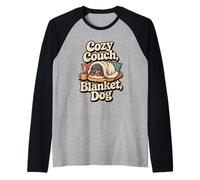 Frase Bassotto Coccole caffè Cozy Couch Blanket Dog Maglia con Maniche Raglan