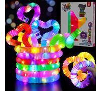 Frasheng 12pcs Mini Tubi Pop Giocattolo per Bambini, Giocattolo educativo e sensoriale Elastico Light-Up, per alleviare Lo Stress e l'ansia, Abilità Motorie Fini Giocattoli,Bastoncini LED,Multicolor