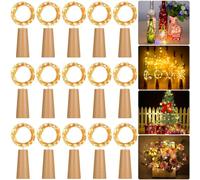 Frasheng 15 Pezzi Luci per Bottiglia,2m 20 LED Lampada Bottiglia Luci LED Decorative,Tappi LED a Batteria per Bottiglie,Luci Bottiglia da Tappo in Sughero per Fai da Te,Natalizie,Feste,Bianco Caldo