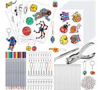 Frasheng 204 Pezzi Plastica Termoretraibile Kit,Kit di Fogli di Plastica Shrink Plastic di Pellicola Termoretraibile,Inclusi 15 Fogli di Carta Termoretraibile,Accessori Portachiavi,Matite,Perforatrice