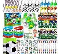 Frasheng 90Pezzi Calcio Festa Compleanno Regalo Bambini,Calcio Mongolfiera,Tatuaggi,Penna,Fischietto,Medaglie,Portachiavi,Braccialetto in silicone,Sacchetti Regalo per Feste,Calcio Braccialetti Slap