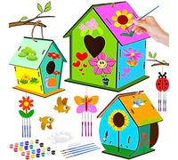 Frasheng Kit Casetta per Uccelli in Legno - 3 Pezzi Fai Da Te per Bambini Con Set di Pittura - Divertente Regalo di Compleanno