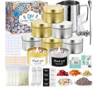 Frasheng Kit per Fabbricazione Candele DIY,Set per la fusione per principianti,Cera di Soia Naturale,8 vasetti,50 Stoppini, Regalo