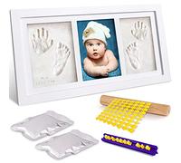 Frasheng Kit Porta Foto impronta mani e piedi Neonati, Cornice per bambini, Legno,Argilla,Lettere Stampo,Bastone di legno,Il regalo perfetto