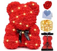 Frasheng Orso di Rose,Orsacchiotto di Rose Altezza 25 cm,Orsetto di Rose con Confezione Regalo e Luci,Biglietto di auguri,Orso San Valentino per Lei,Regalo per la Festa della Mamma,Anniversario(Rosso)