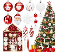 Frasheng Palline di Natale 70pz Palline Natalizie Decorazioni Albero di Natale Palla Palline decorative Rosso e Bianco, Diverse Forme Plastica decorazioni per albero di Natale Addobbi Feste Nozze