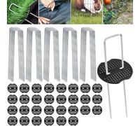 Frasheng Picchetti Giardino, 100 Pezzi + 30 Rondelle, Picchetti Telo Pacciamatura, Picchetti in Acciaio Zincato, 150x30x3mm, Picchetti per Telo di Pacciamatura, Erba Artificiale, Recinzione e Camping