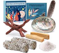 Frasheng Sage Smudge Kit - Bastoncini di Salvia Bianca, Naturale Palo Santo, Abalone Shell 12,5-15,2 cm, 16cm treppiedi, Piuma e Sabbia Bianca, kit purificativa