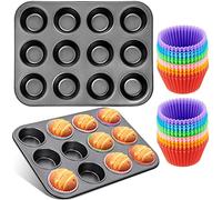 Frasheng Teglia da Forno Antiaderente con 12 stampi per Muffin,Teglia antiaderente per muffin,Teglia da Forno Antiaderente,confezione da 2.Con 24 stampi per muffin in silicone,riutilizzabili,cupcake