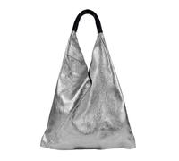 FrasiBags Borsa Sacca a Spalla in Vera Pelle Made in Italy, Borsa Donna a Spalla, Borsa a Spalla, Sacca in Pelle Grande (Argento)