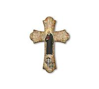 Fratelli Bonella | Crocifisso da parete in legno vintage raffigurante San Benedetto 28x40cm | Made in Italy